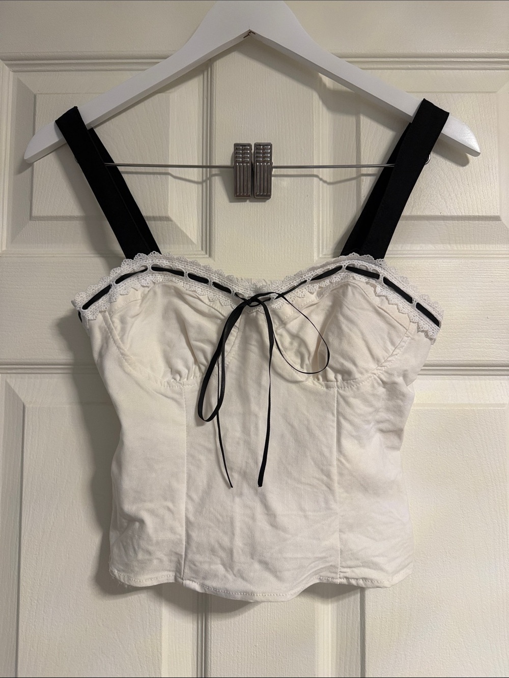 Women’s White Lace-Trim Cami with Black Straps